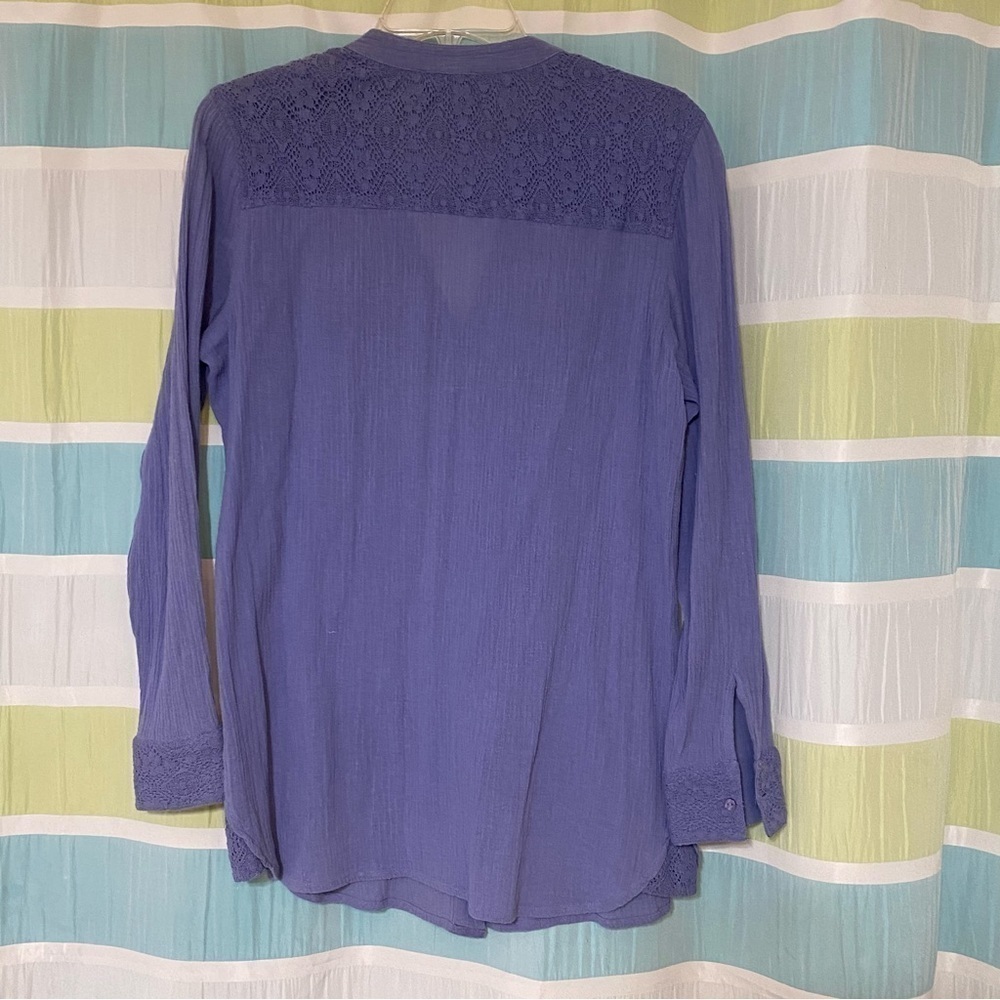 Soft Surrounding Crepe Gauzy Cotton Blouse Periwinkle Blue Sz Small Petite - Picture 7 of 9
